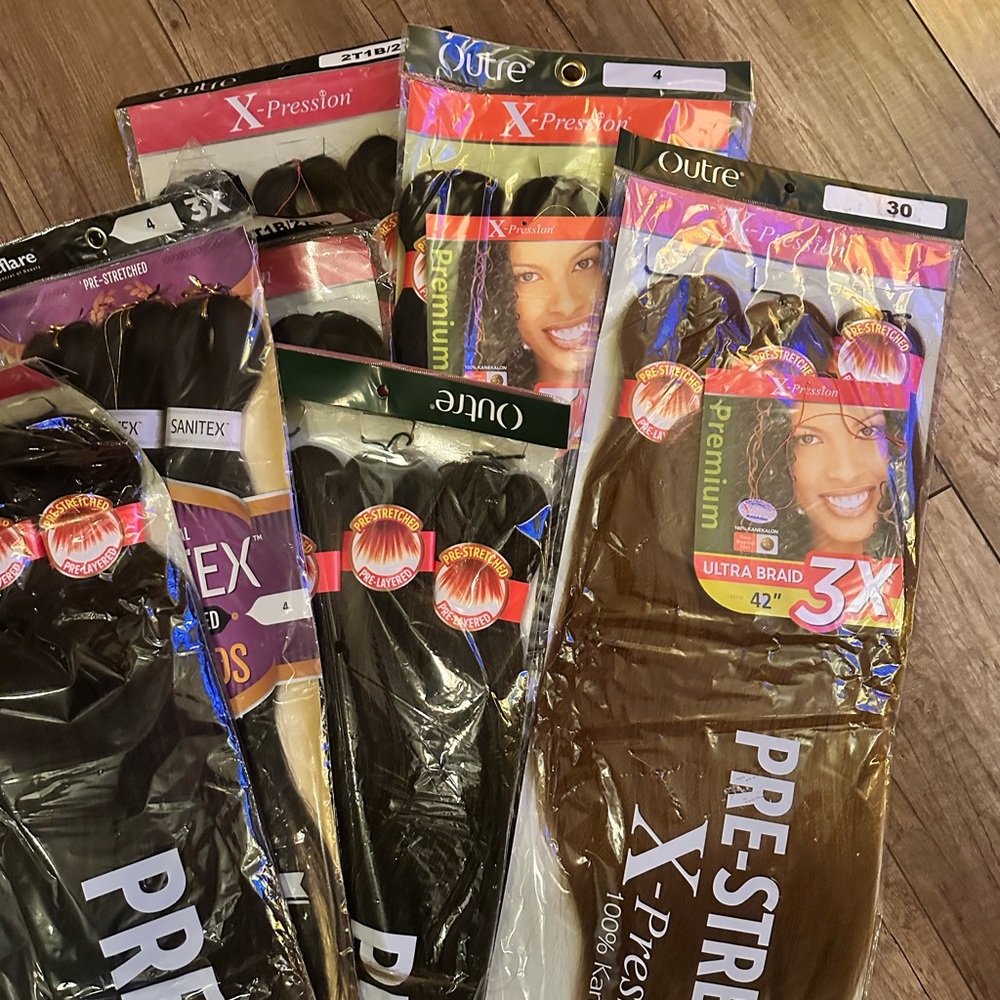 15 Packs of Pre-Stretched Braiding Hair - Black Brown Red - Picture 2 of 7